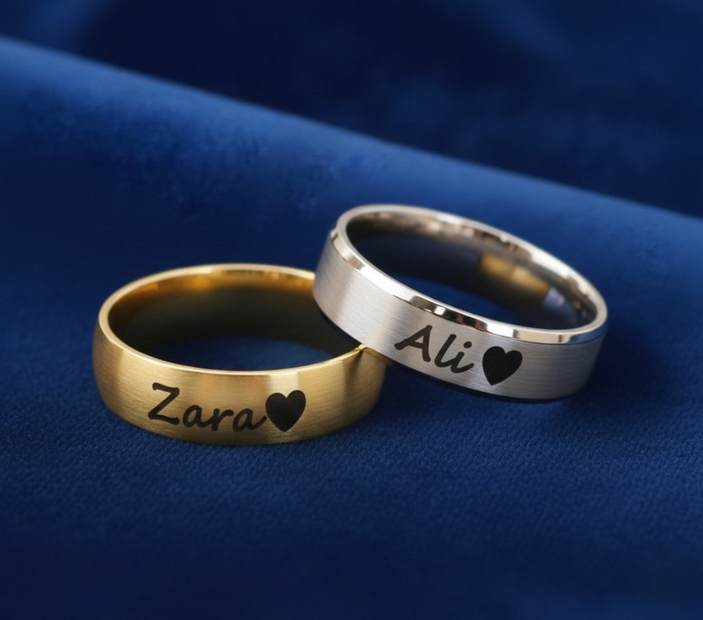 CUSTOMIZED ENGRAVED COUPLES NAME RINGS